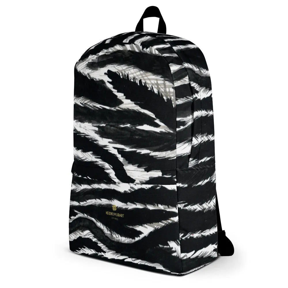Chic Zebra Backpack, Animal Print Laptop Computer Tablet Travel Bag - Made in USA/EU