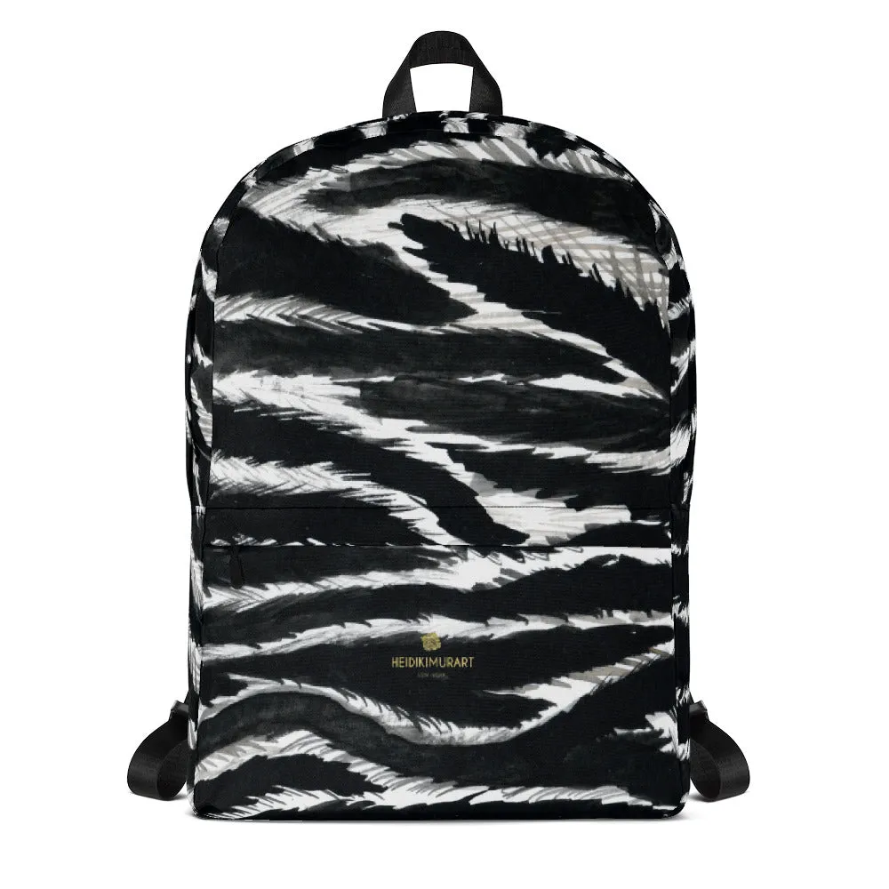 Chic Zebra Backpack, Animal Print Laptop Computer Tablet Travel Bag - Made in USA/EU