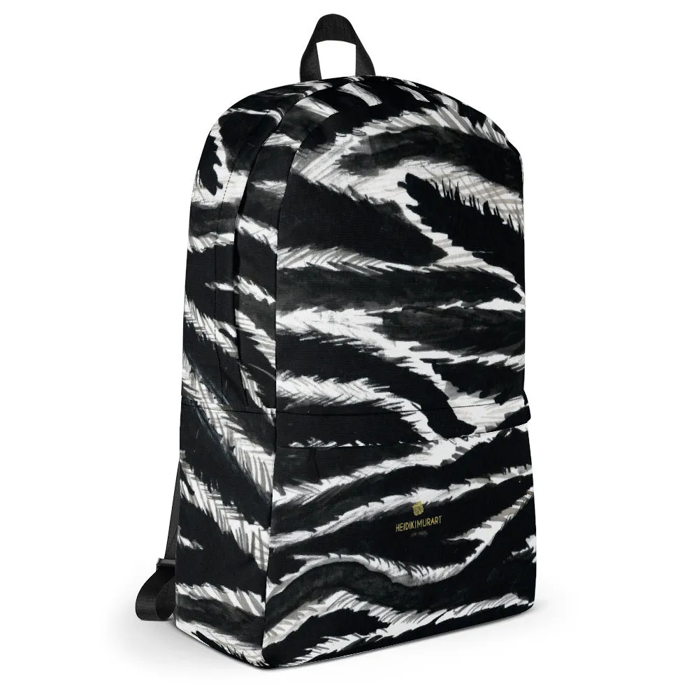 Chic Zebra Backpack, Animal Print Laptop Computer Tablet Travel Bag - Made in USA/EU