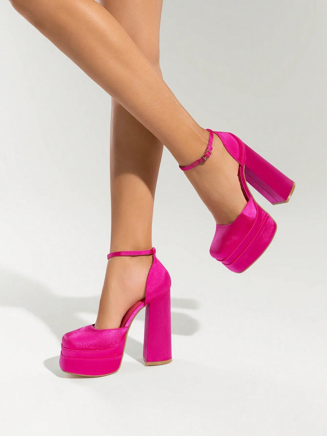 Chunky Platform Block Heel Square Toe Pumps