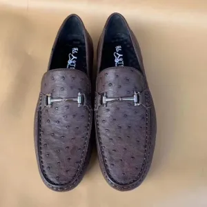 Crocodile Shoes Men's Ostirch Leather Loafers Shoes Fashion Driving Shoes Business Dress Loafter Shoes Car Shoes Brown