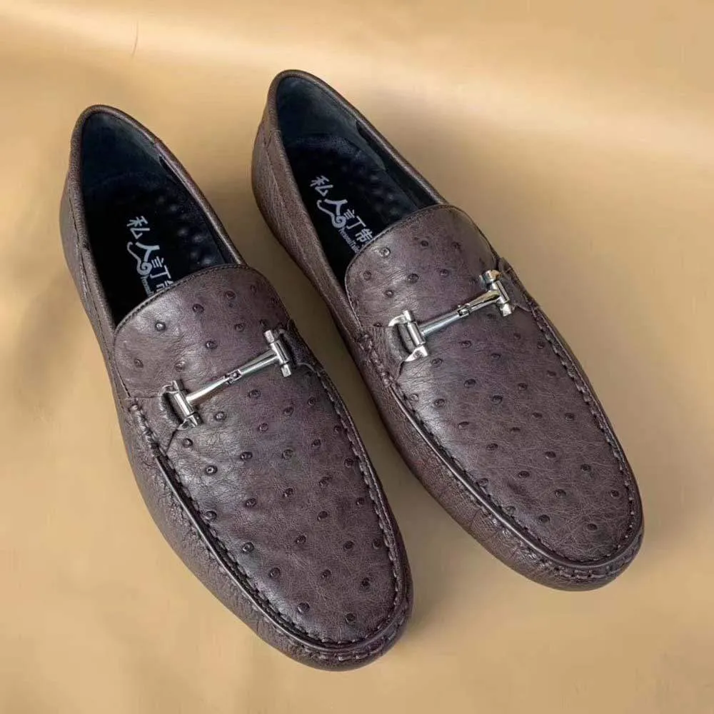 Crocodile Shoes Men's Ostirch Leather Loafers Shoes Fashion Driving Shoes Business Dress Loafter Shoes Car Shoes Brown