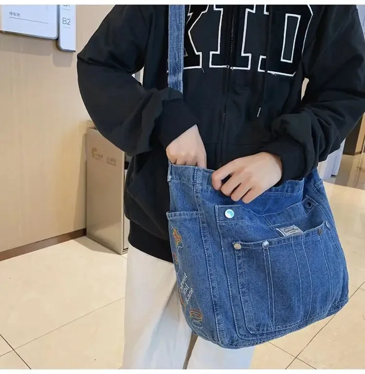 Denim Women's Retro Punk Embroiderd Handbag - Ailime Designs