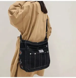 Denim Women's Retro Punk Embroiderd Handbag - Ailime Designs