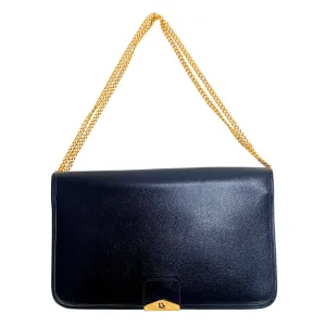 Dior Vintage Black Leather Letter Flap Chain Shoulder Bag