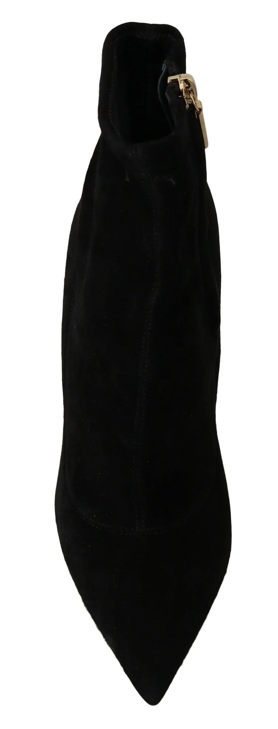 Dolce & Gabbana Black Suede Gold Heels Ankle Boots Shoes