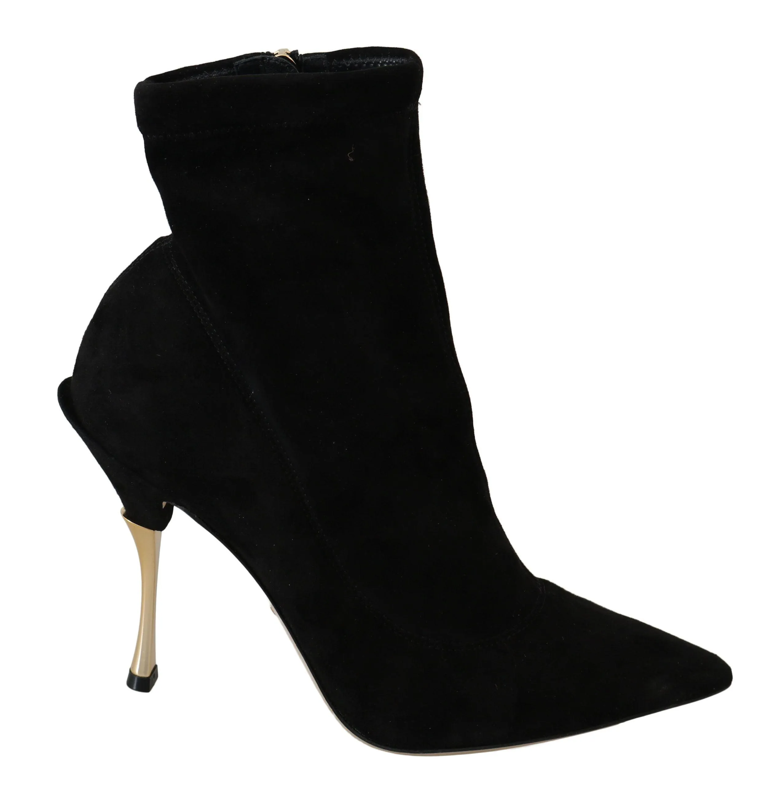 Dolce & Gabbana Black Suede Gold Heels Ankle Boots Shoes