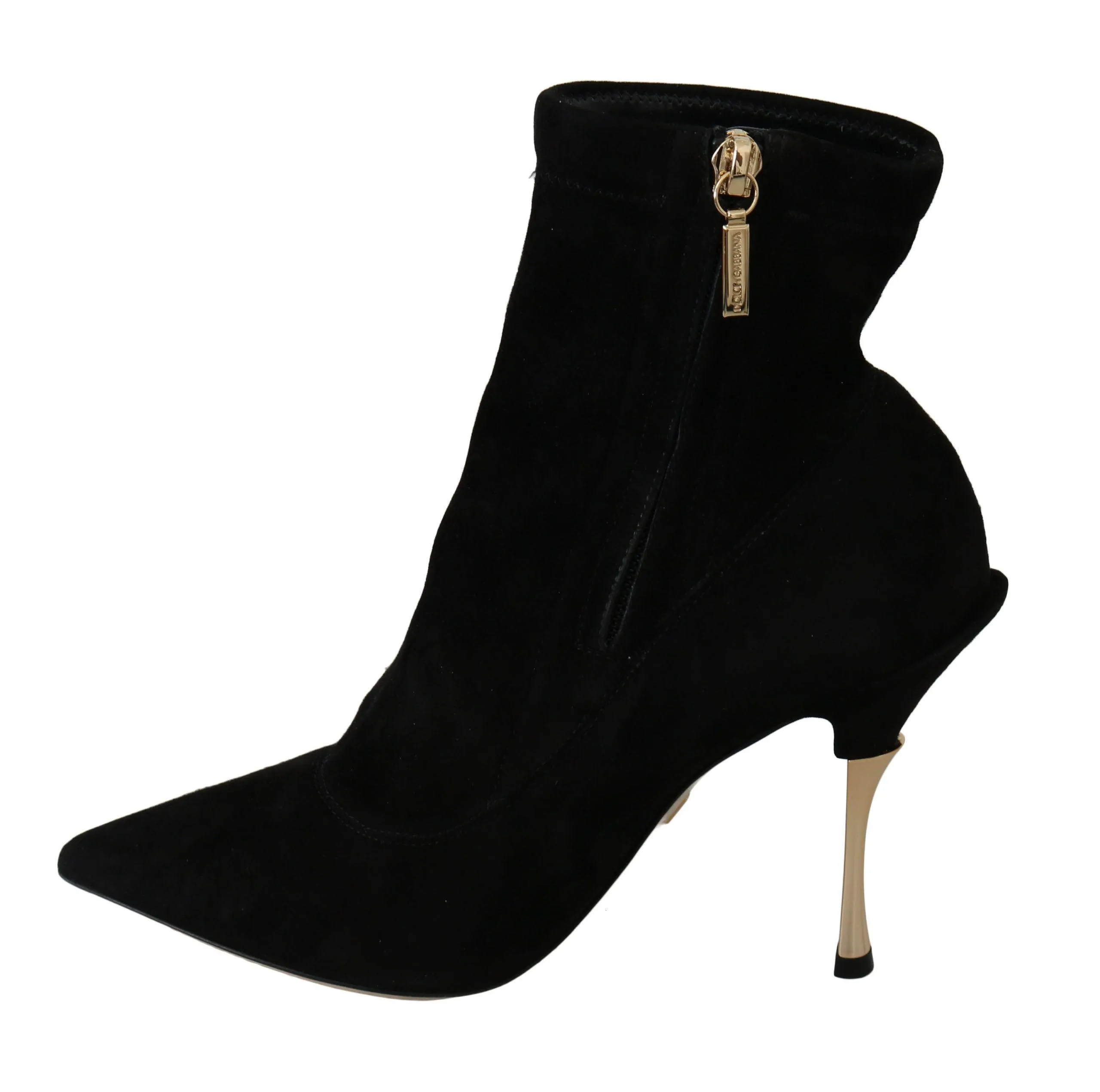Dolce & Gabbana Black Suede Gold Heels Ankle Boots Shoes