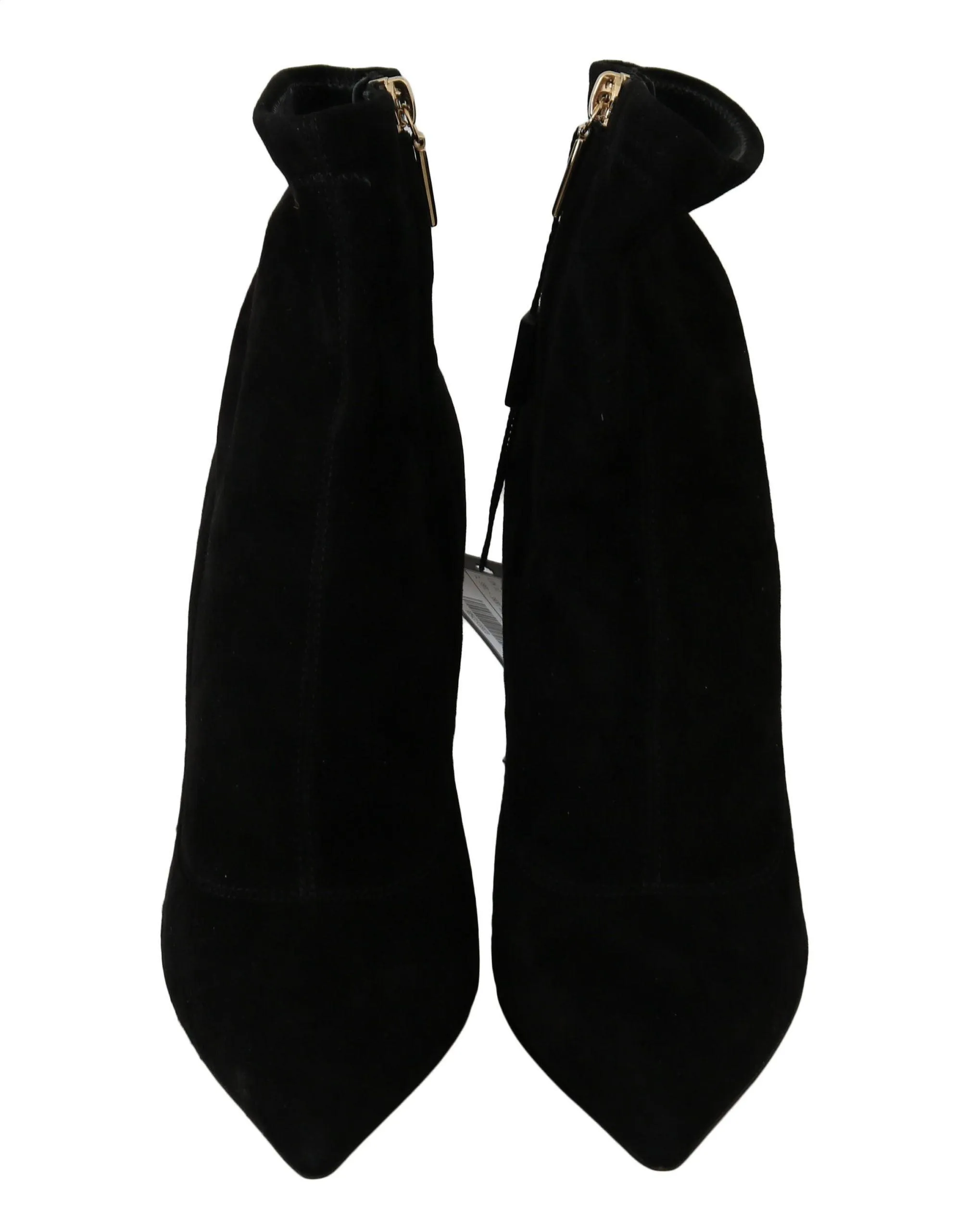 Dolce & Gabbana Black Suede Gold Heels Ankle Boots Shoes