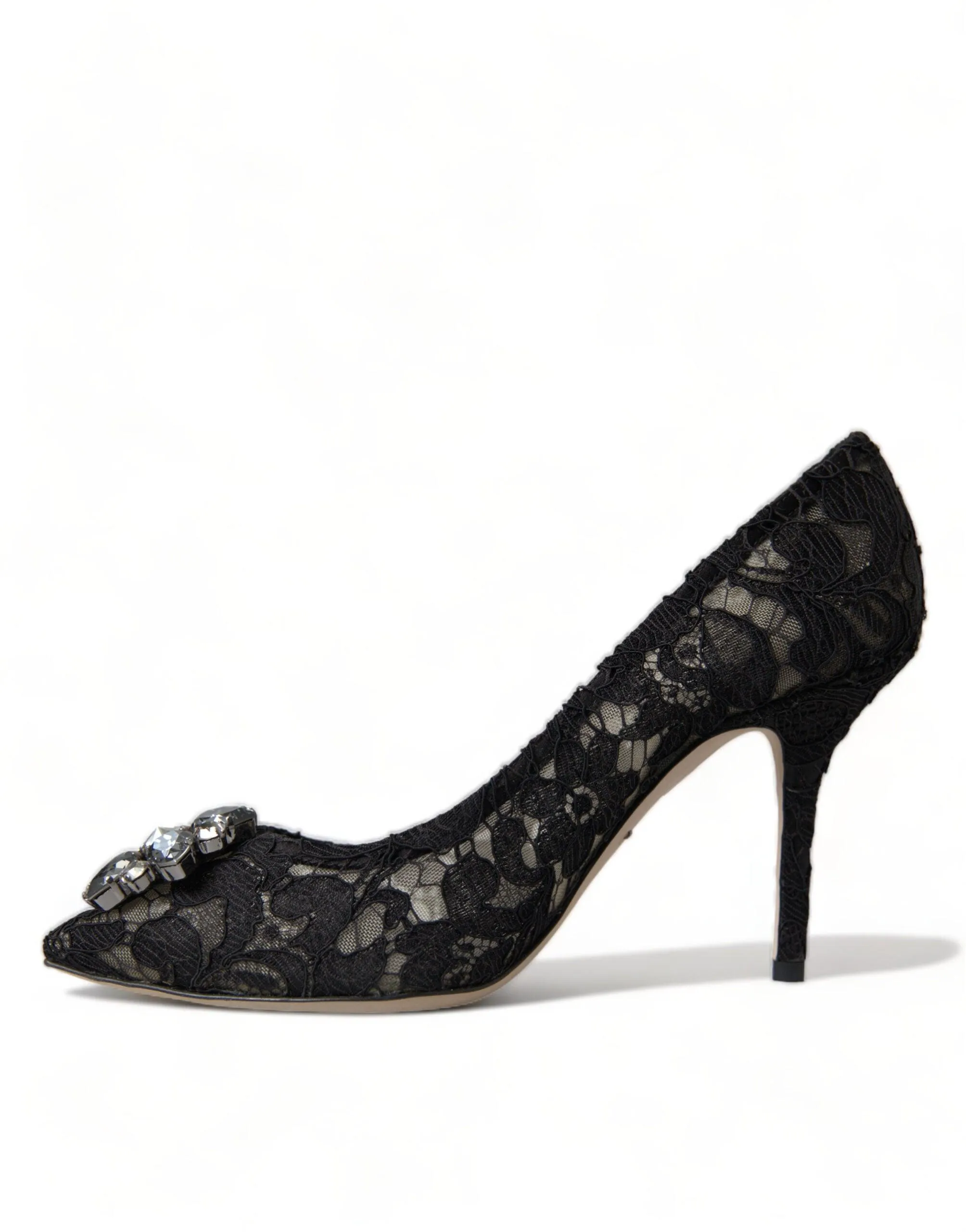 Dolce & Gabbana Black Taormina Lace Crystal Heels Pumps Shoes