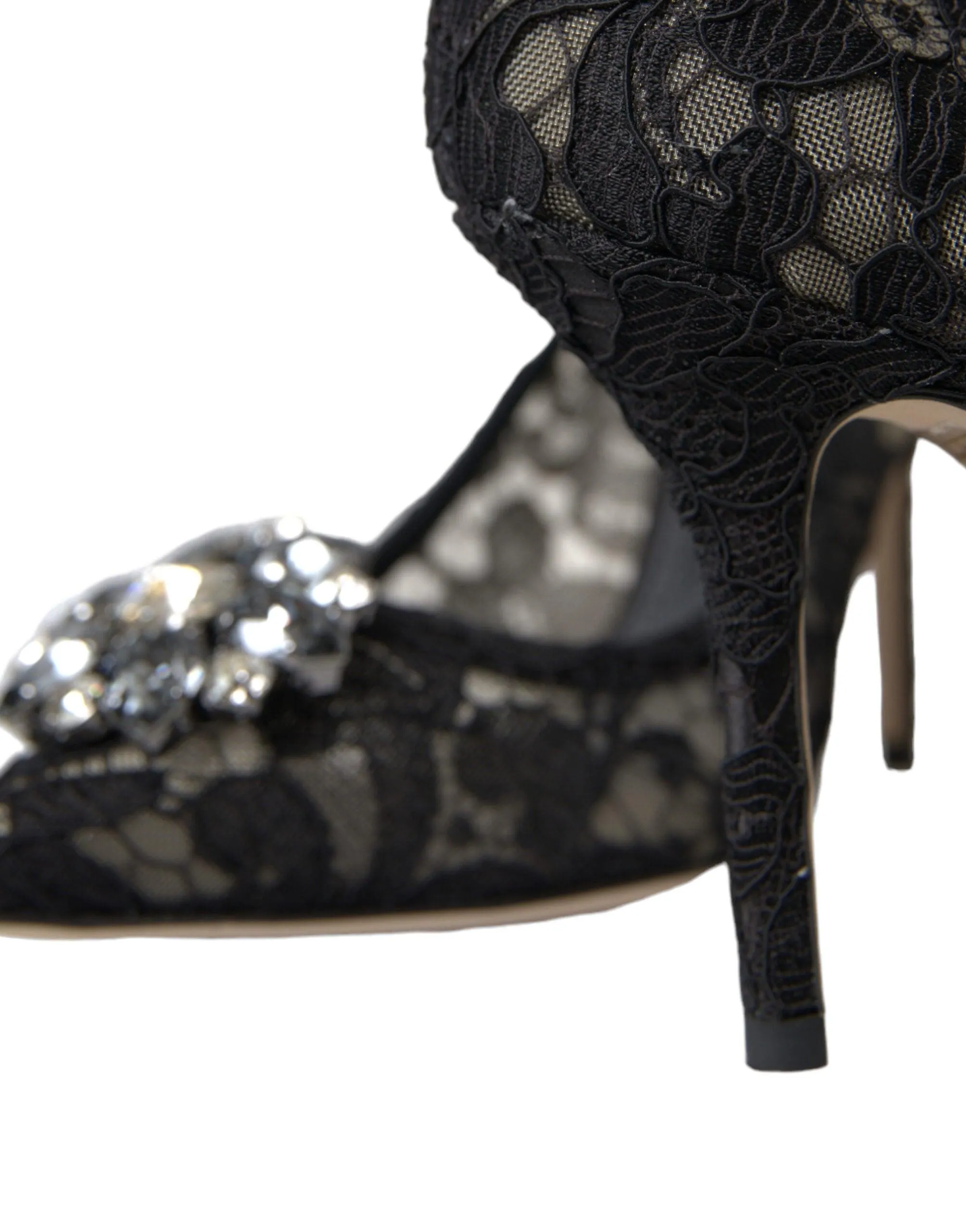 Dolce & Gabbana Black Taormina Lace Crystal Heels Pumps Shoes