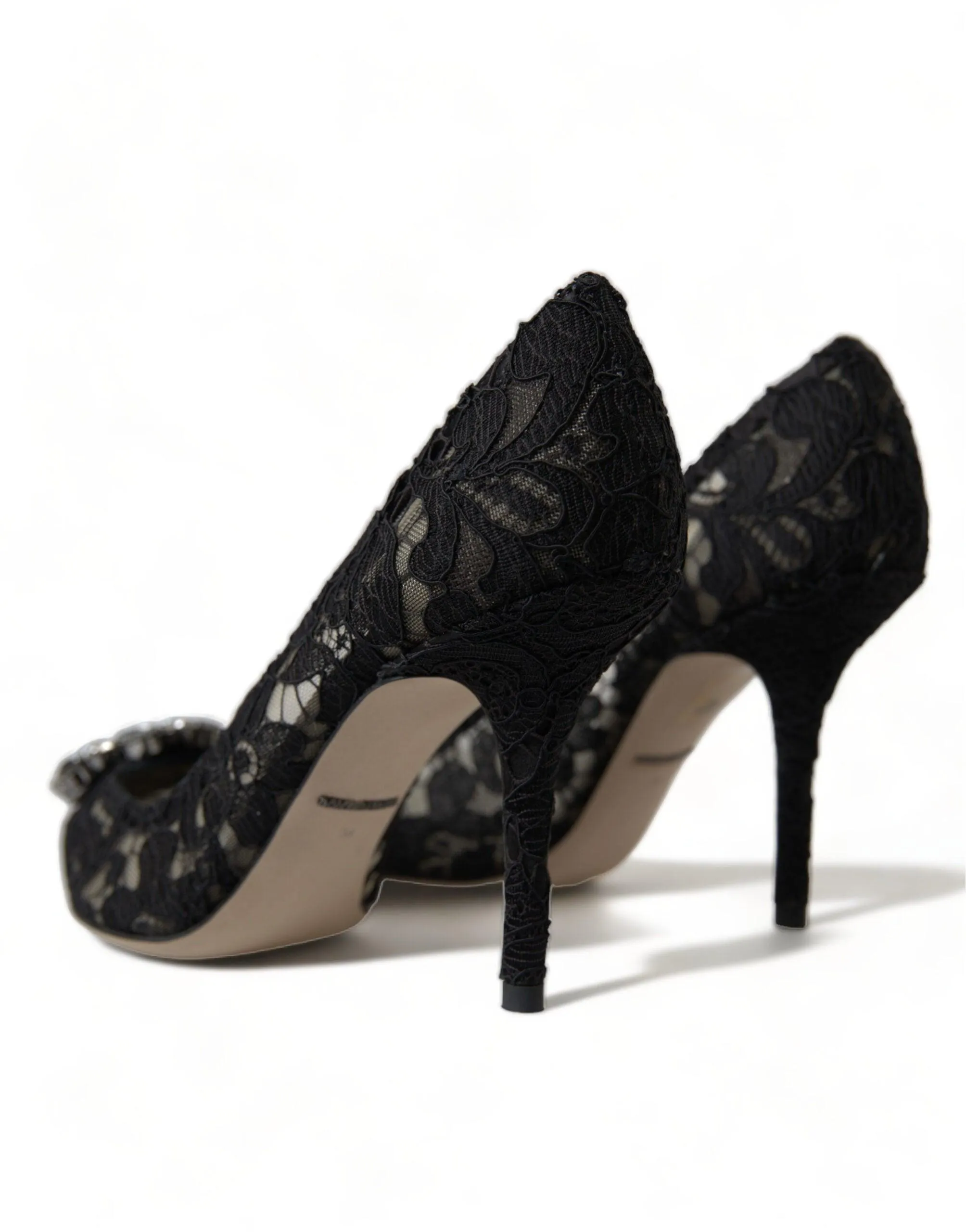 Dolce & Gabbana Black Taormina Lace Crystal Heels Pumps Shoes
