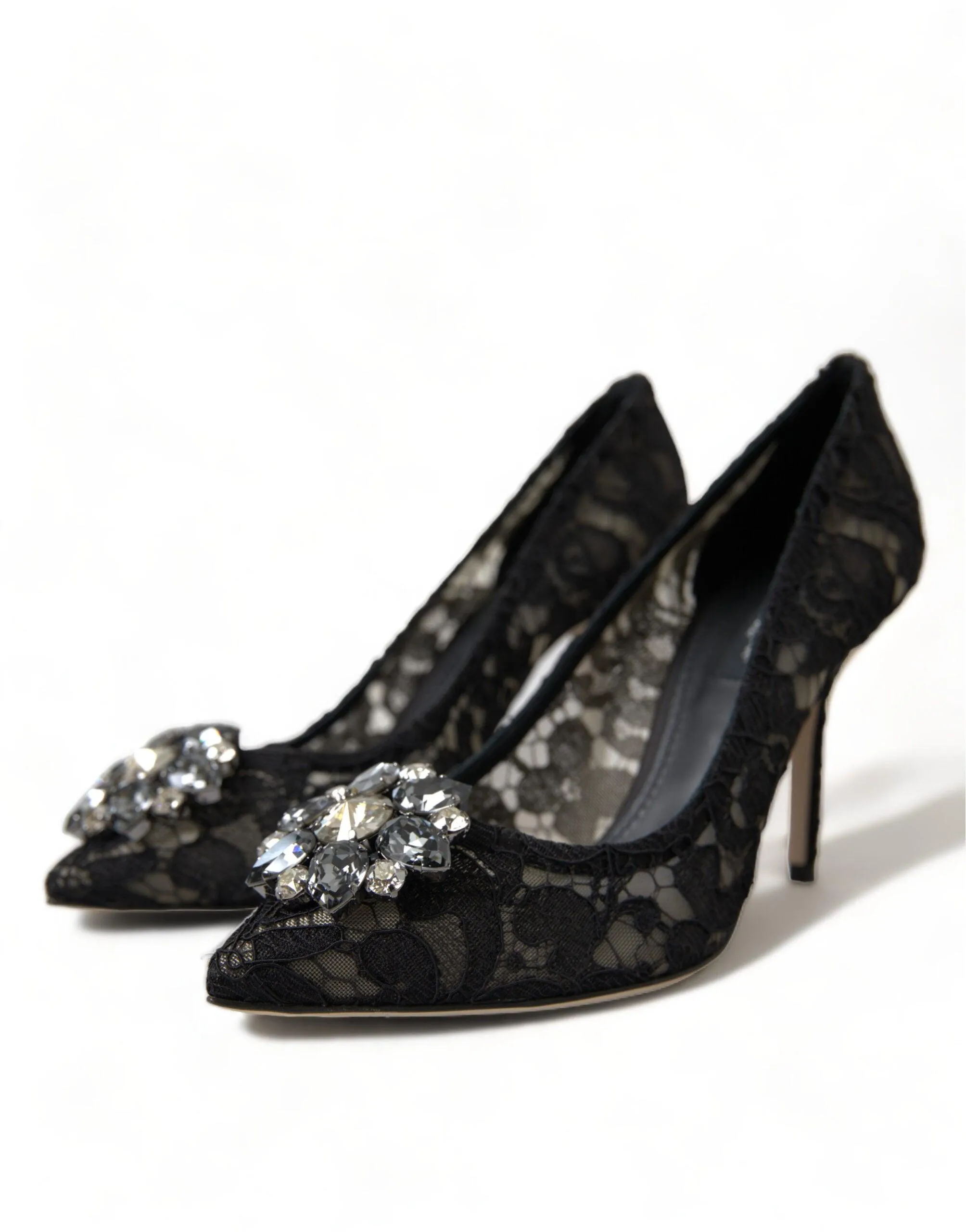 Dolce & Gabbana Black Taormina Lace Crystal Heels Pumps Shoes