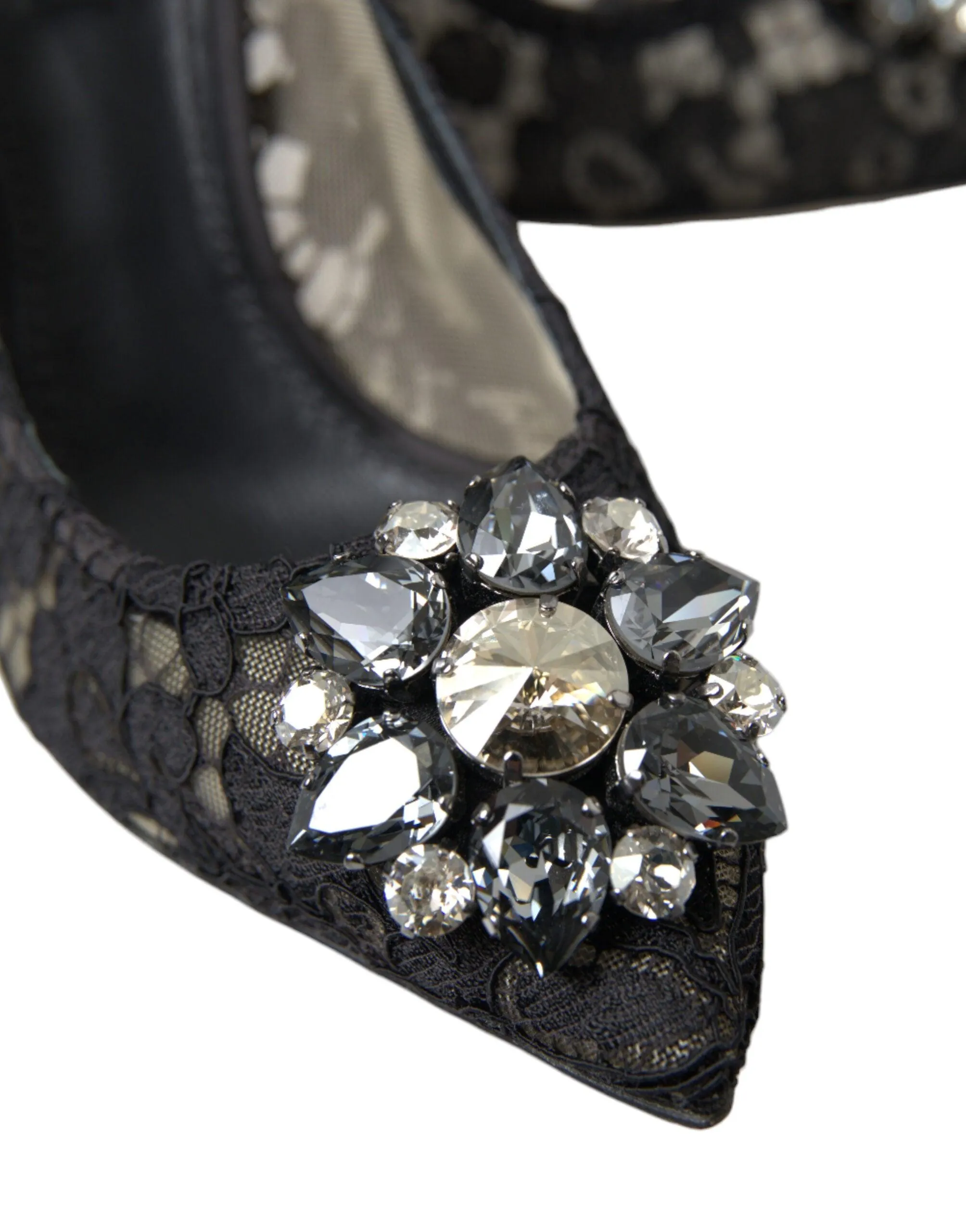 Dolce & Gabbana Black Taormina Lace Crystal Heels Pumps Shoes