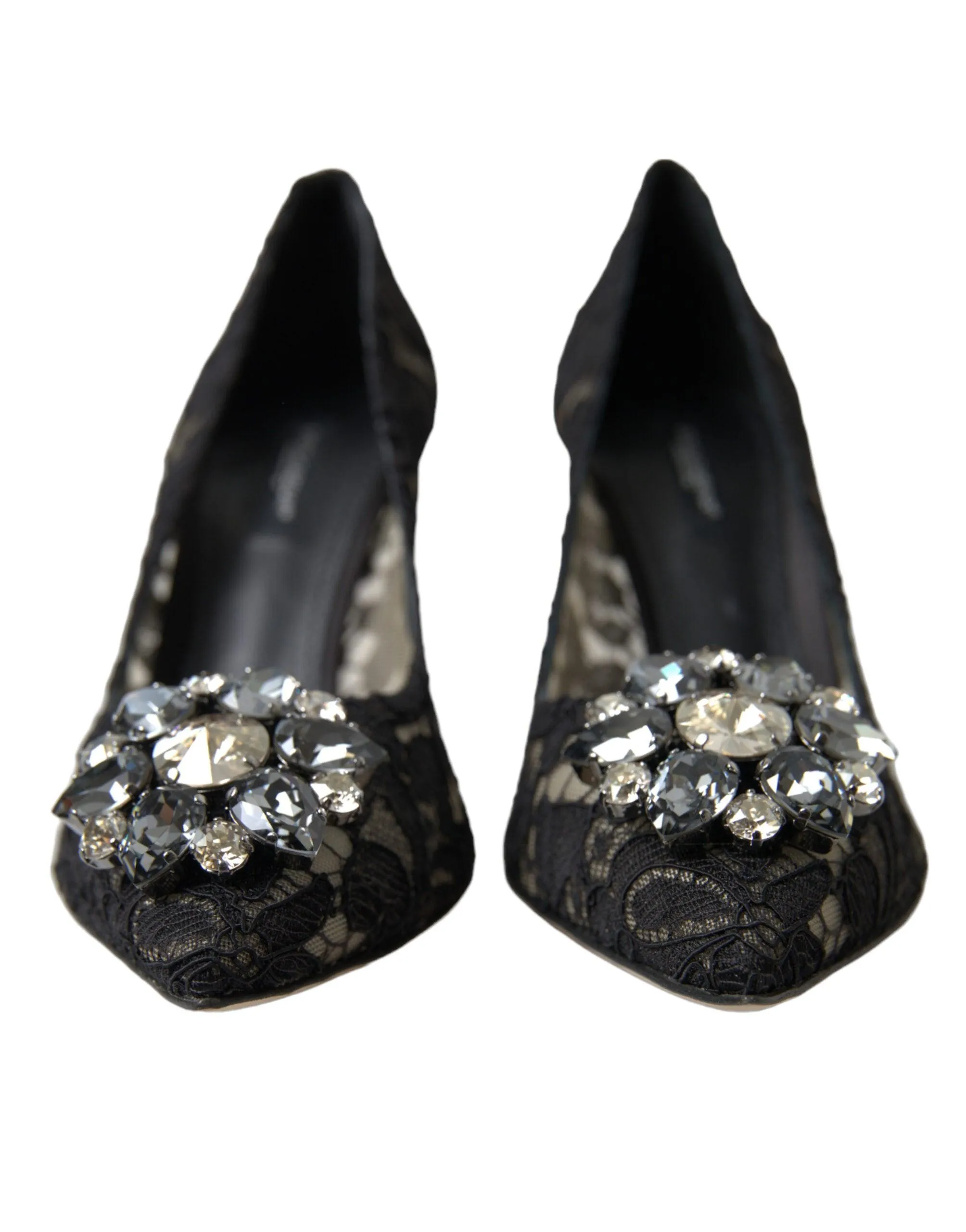 Dolce & Gabbana Black Taormina Lace Crystal Heels Pumps Shoes