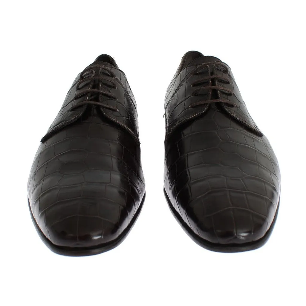 Dolce & Gabbana Brown Crocodile Derby Formal Dress Shoes
