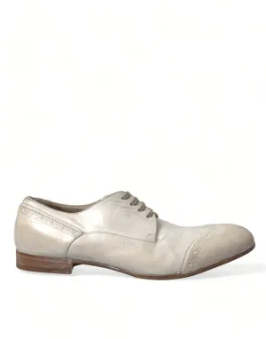 Elegant White Leather Brogue Dress Shoes