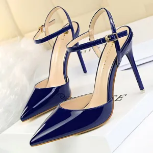 Fashion High Heels Shoes Patent Leather Woman Pumps Sexy Women Heels Blue Sliver Stiletto Heels Women Sandals