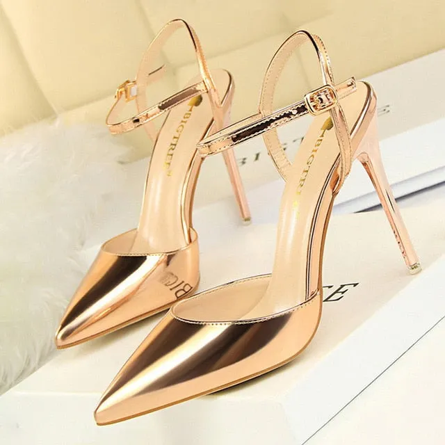 Fashion High Heels Shoes Patent Leather Woman Pumps Sexy Women Heels Blue Sliver Stiletto Heels Women Sandals