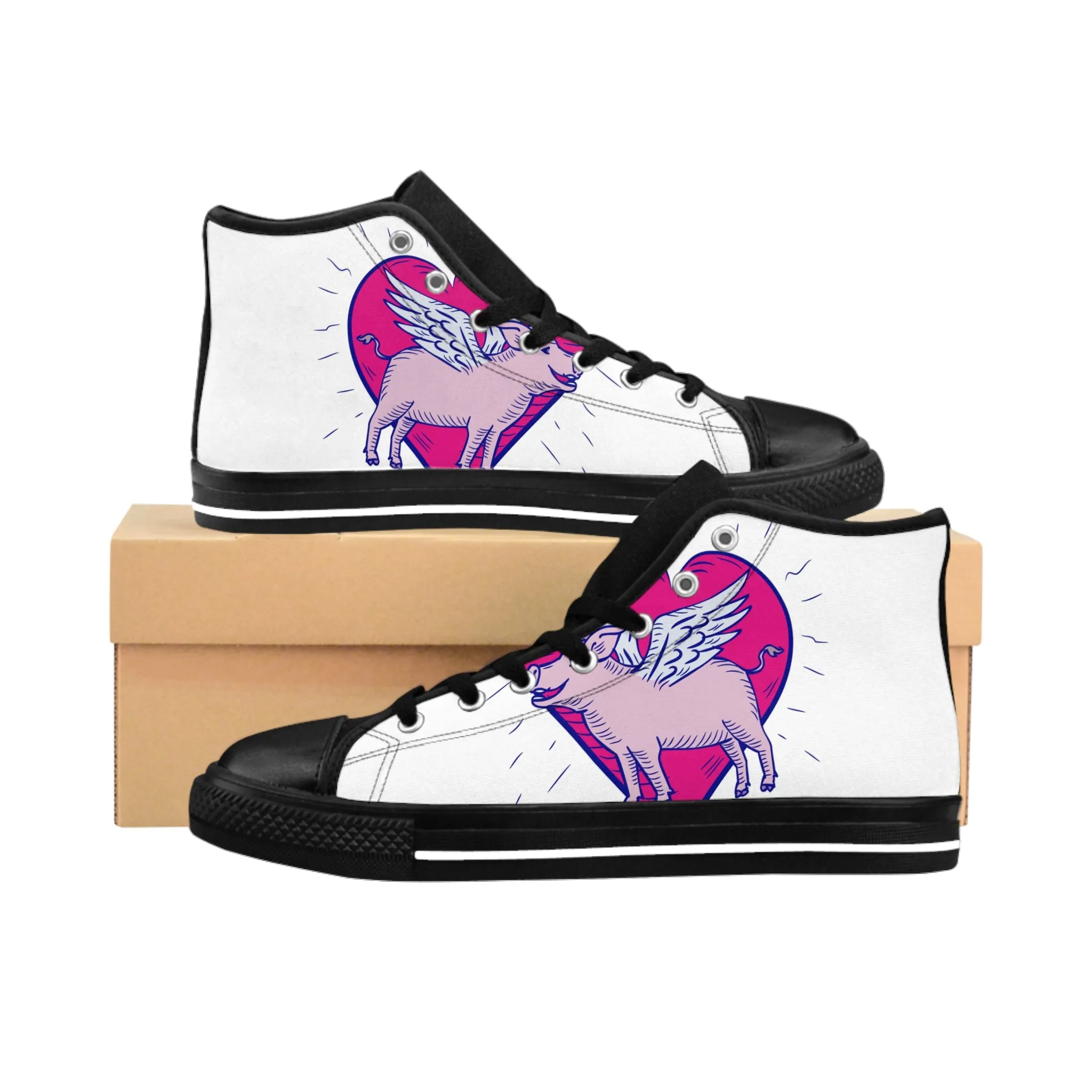 Flying Pink Pig with Heart Women's Classic Sneakers