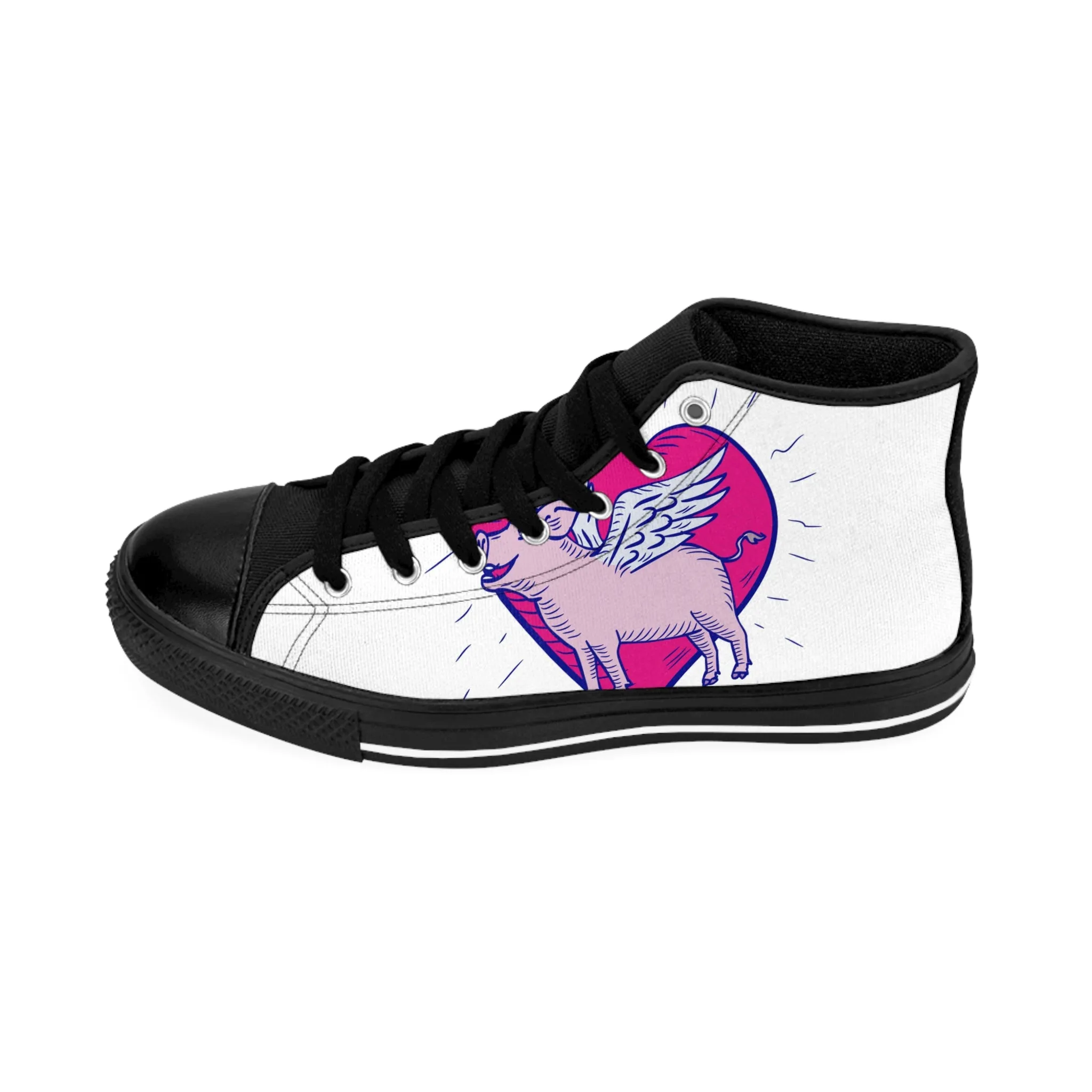 Flying Pink Pig with Heart Women's Classic Sneakers