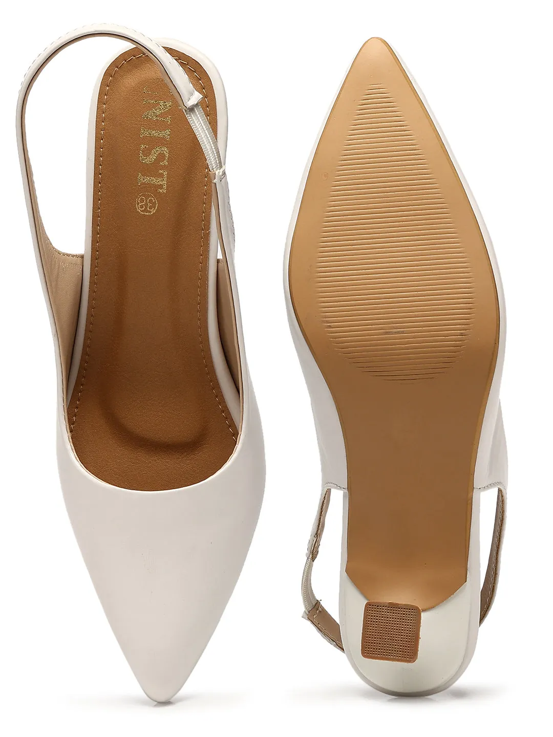 GNIST Sling back Pumps White Kitten Heels