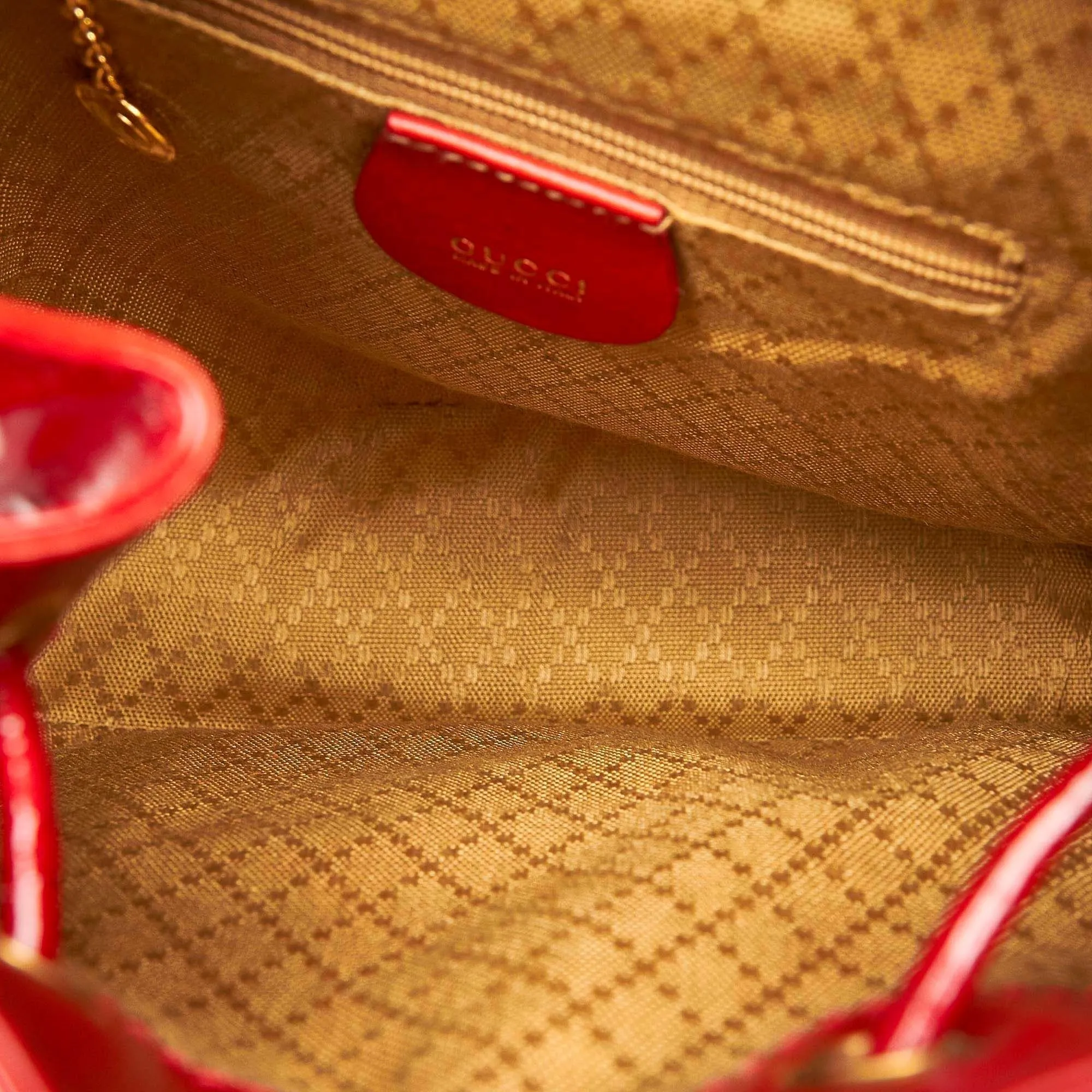 Gucci Bamboo Patent Leather Drawstring Backpack (SHG-22346)