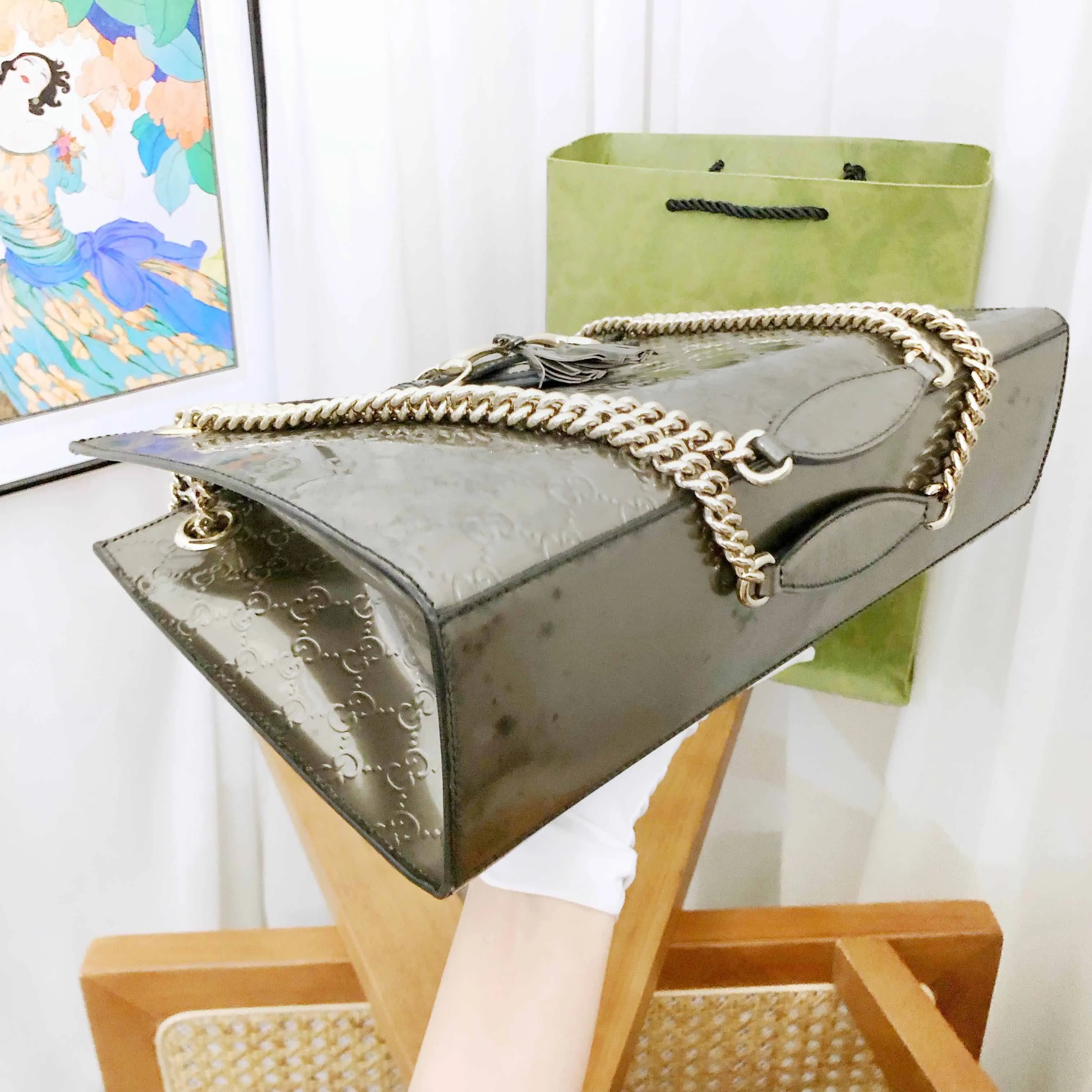 Gucci Emily Chain Bag in Silver Metallic Leather - Preloved Shoulder Bag