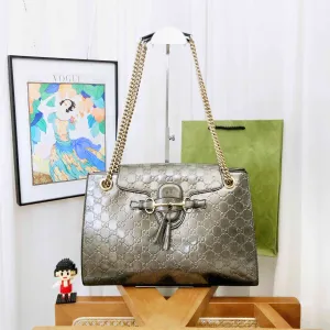 Gucci Emily Chain Bag in Silver Metallic Leather - Preloved Shoulder Bag