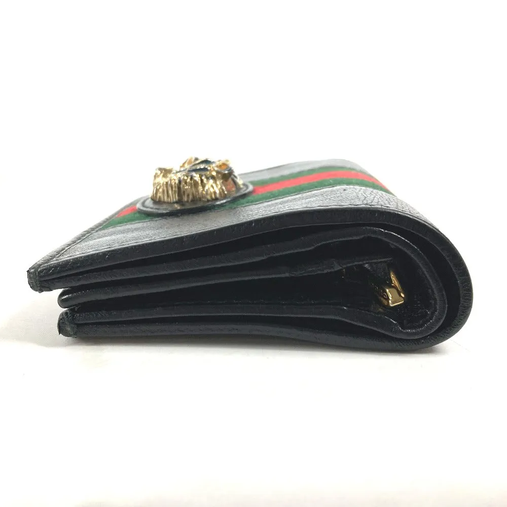 GUCCI Folded wallet 573790 leather black Rhinestone Sherry Line Raja Tiger Chain Wallet Tiger Women Used