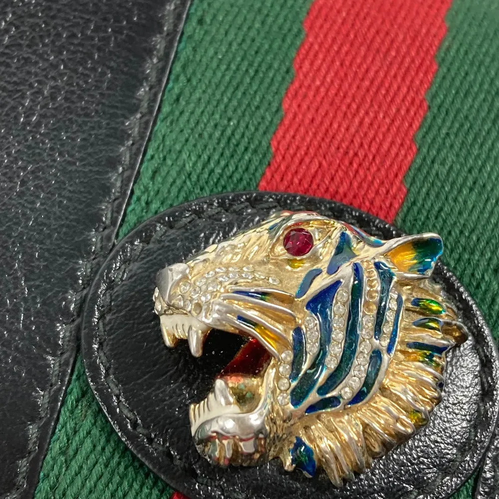 GUCCI Folded wallet 573790 leather black Rhinestone Sherry Line Raja Tiger Chain Wallet Tiger Women Used