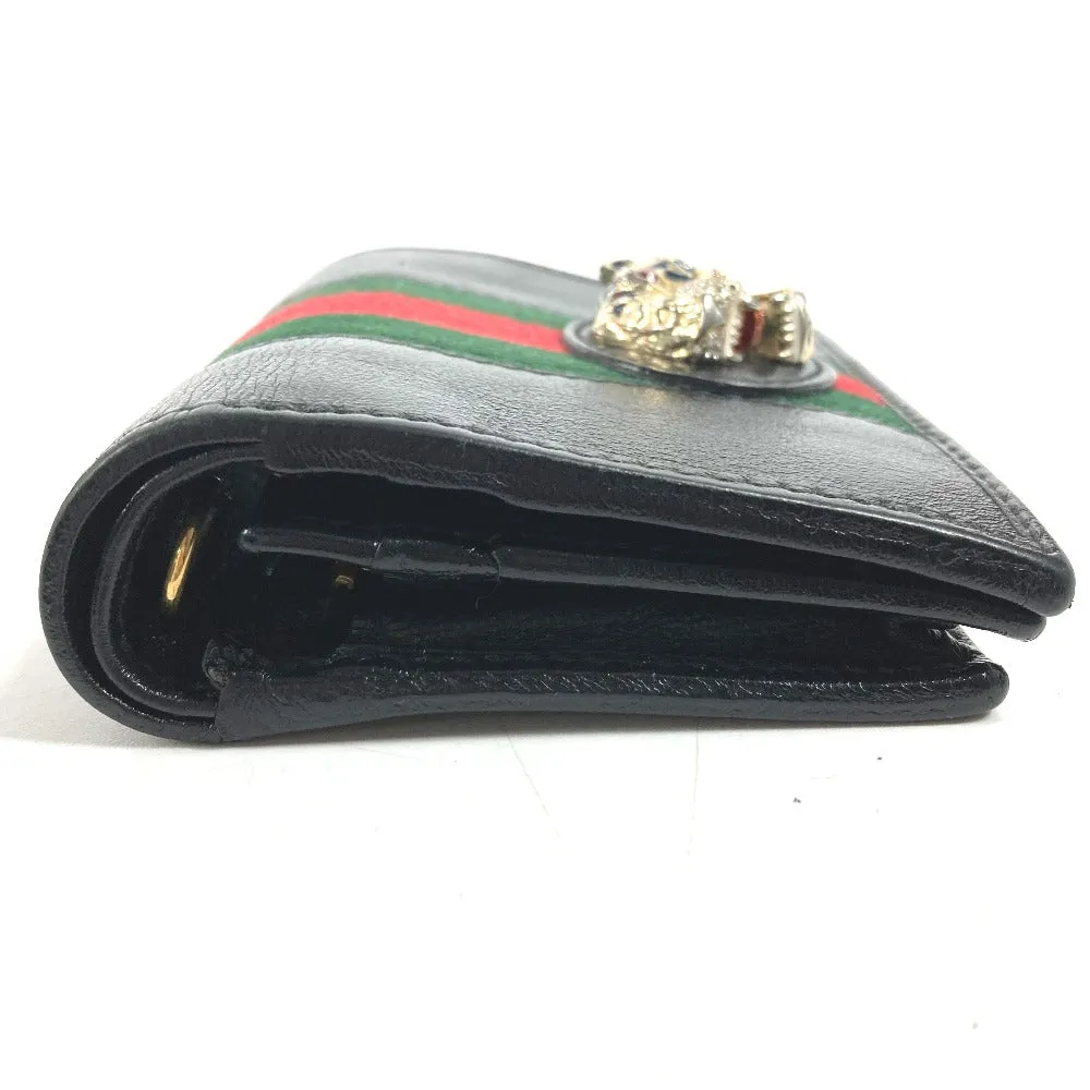 GUCCI Folded wallet 573790 leather black Rhinestone Sherry Line Raja Tiger Chain Wallet Tiger Women Used