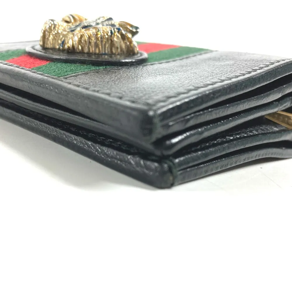 GUCCI Folded wallet 573790 leather black Rhinestone Sherry Line Raja Tiger Chain Wallet Tiger Women Used
