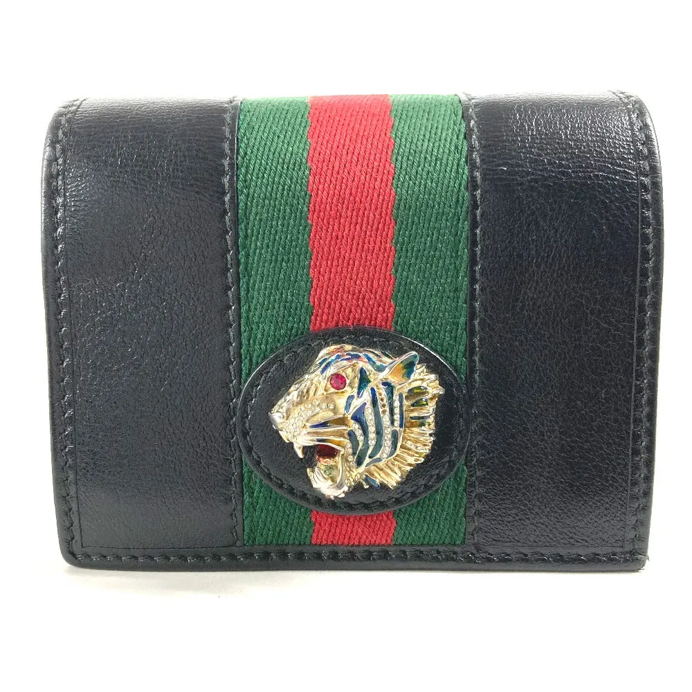 GUCCI Folded wallet 573790 leather black Rhinestone Sherry Line Raja Tiger Chain Wallet Tiger Women Used