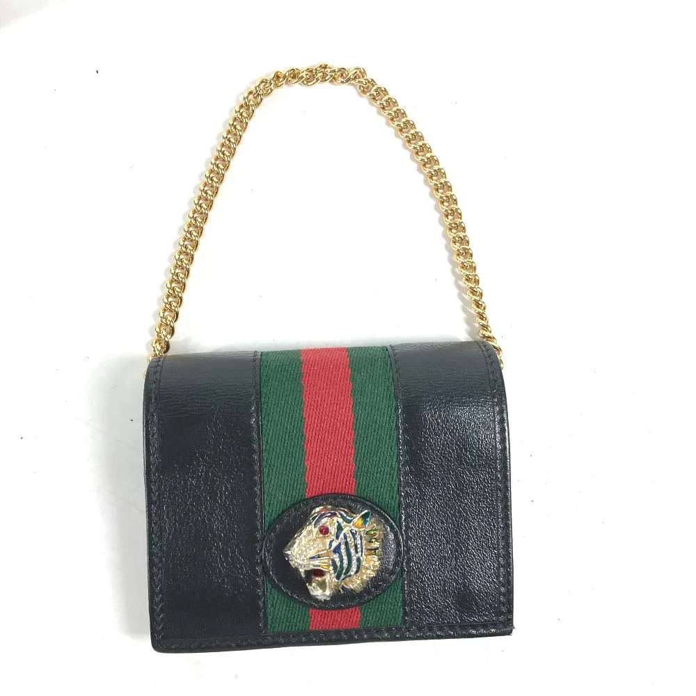 GUCCI Folded wallet 573790 leather black Rhinestone Sherry Line Raja Tiger Chain Wallet Tiger Women Used
