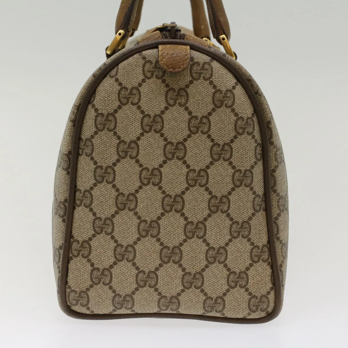 GUCCI GG Canvas Web Sherry Line Boston Bag PVC Leather Beige Green  yk7856