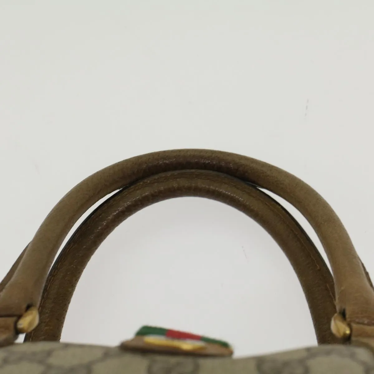 GUCCI GG Canvas Web Sherry Line Boston Bag PVC Leather Beige Green  yk7856