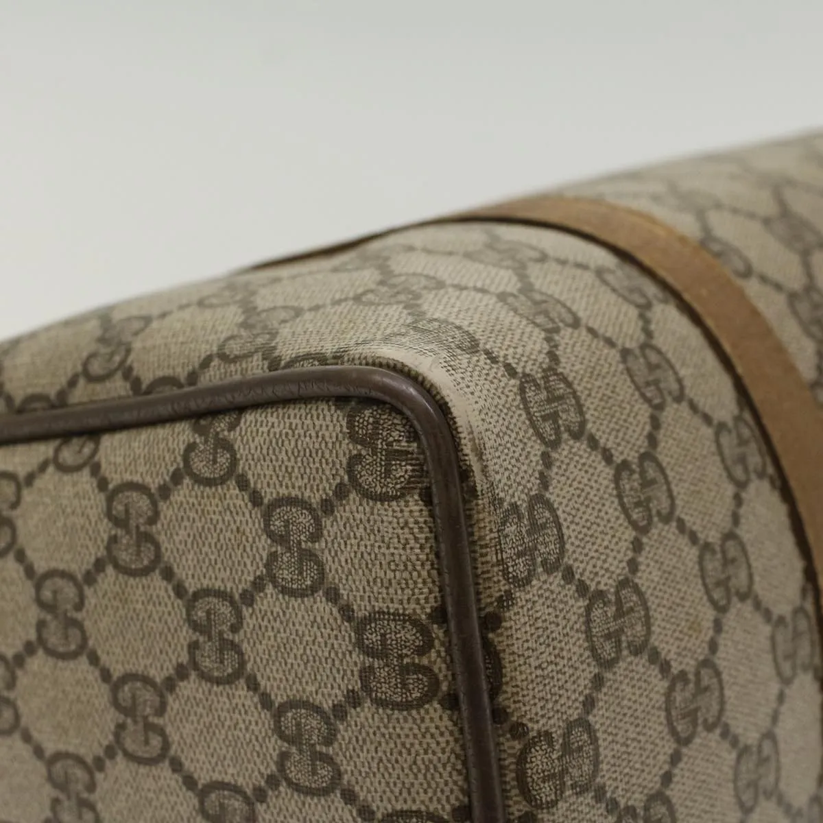 GUCCI GG Canvas Web Sherry Line Boston Bag PVC Leather Beige Green  yk7856