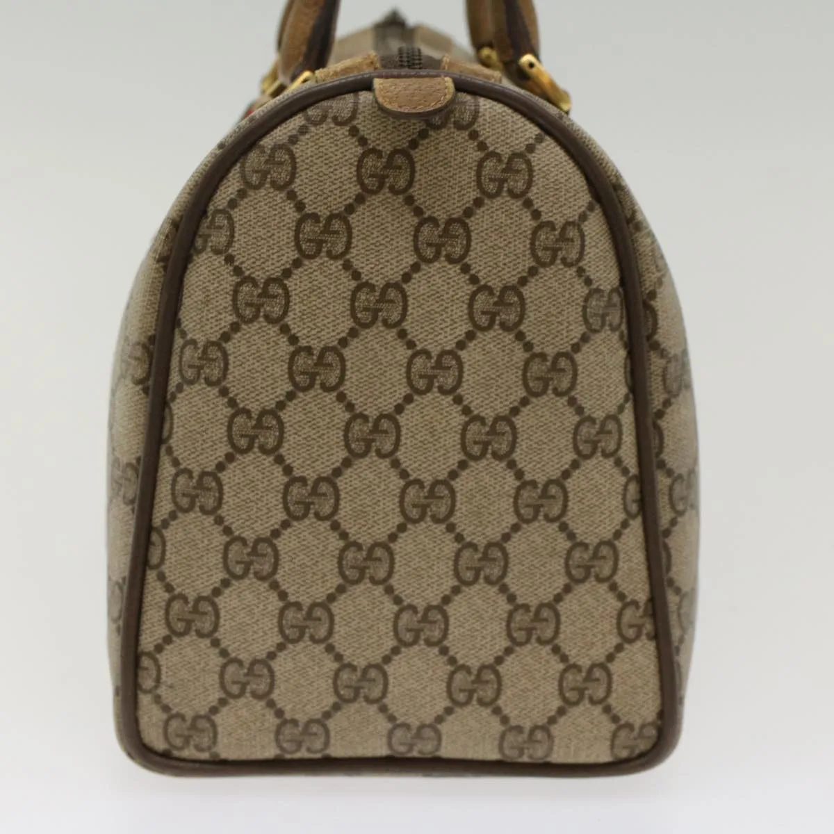 GUCCI GG Canvas Web Sherry Line Boston Bag PVC Leather Beige Green  yk7856