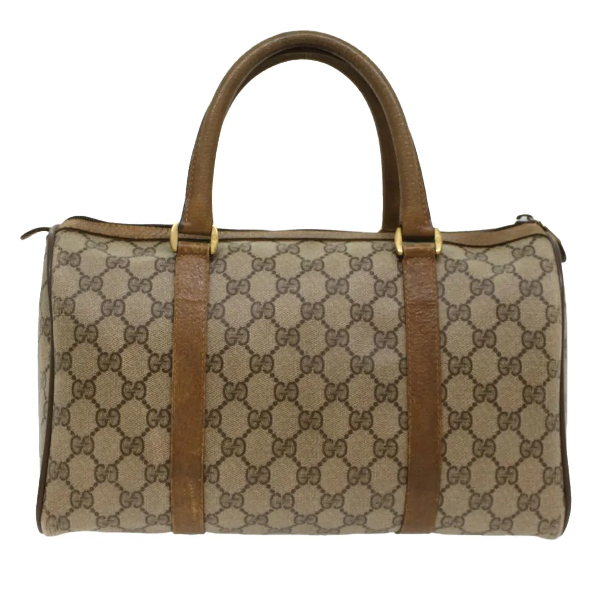 GUCCI GG Canvas Web Sherry Line Boston Bag PVC Leather Beige Green  yk7856