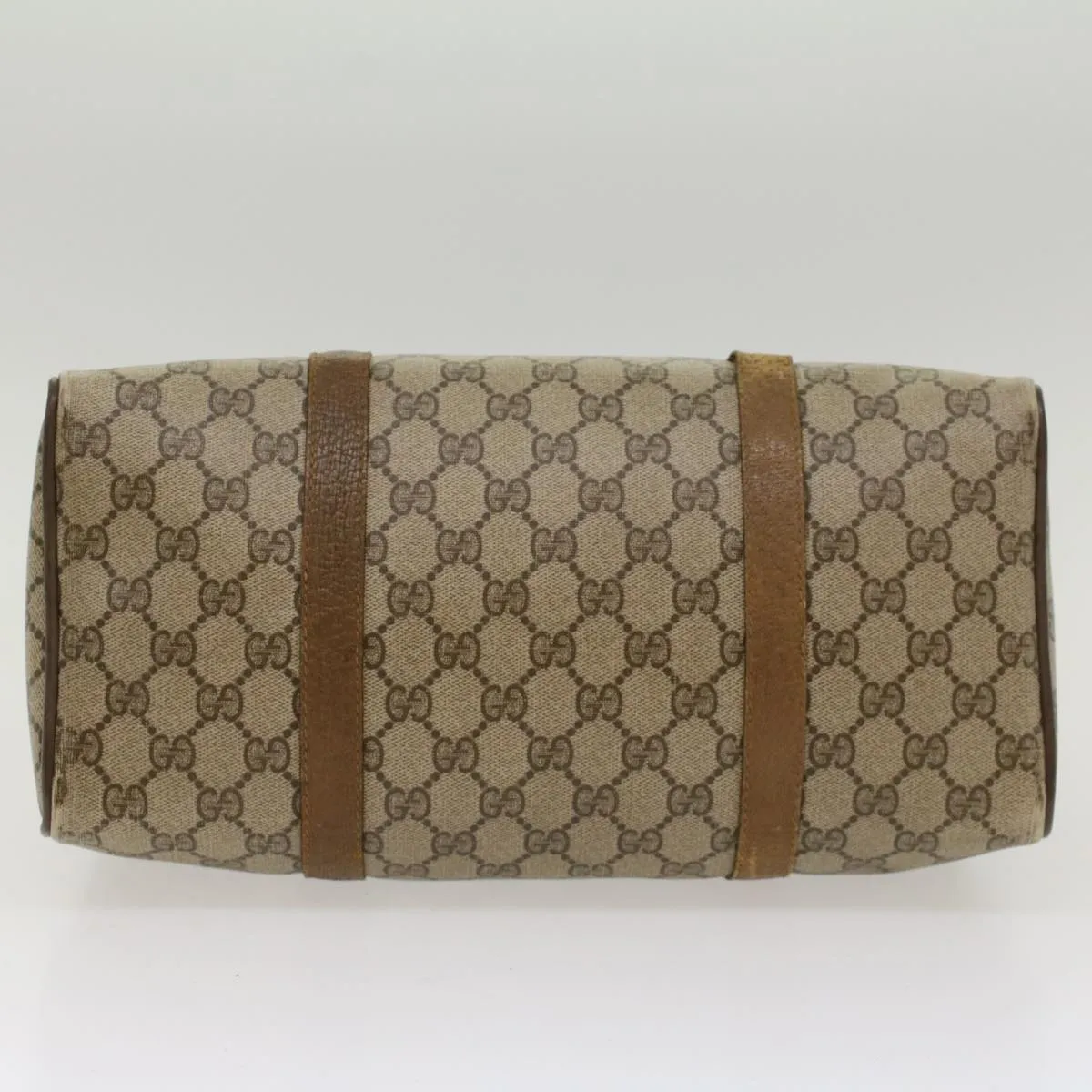 GUCCI GG Canvas Web Sherry Line Boston Bag PVC Leather Beige Green  yk7856