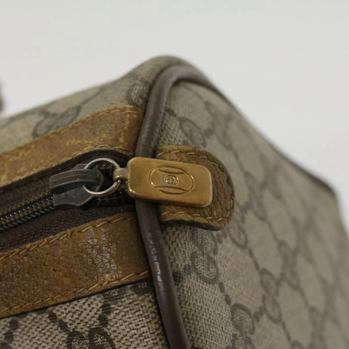 GUCCI GG Canvas Web Sherry Line Boston Bag PVC Leather Beige Green  yk7856