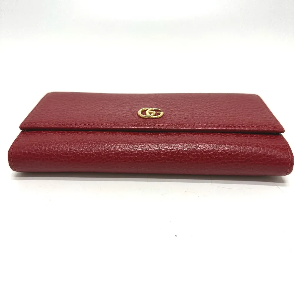 GUCCI Long Wallet Purse 456116 leather Red FF Marmont Women Used