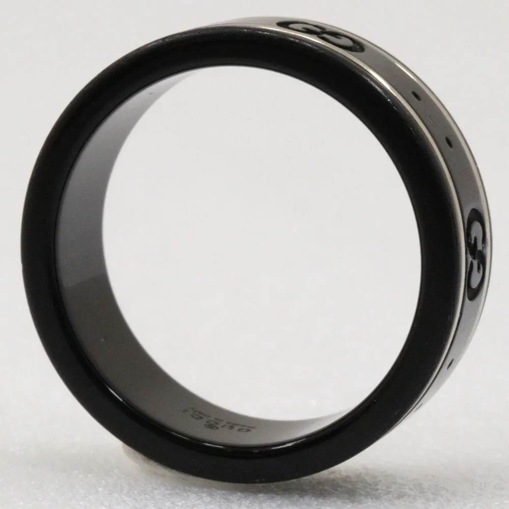 GUCCI Ring K18 White Gold, Corundum black Icon thin band unisex(Unisex) 15 Used