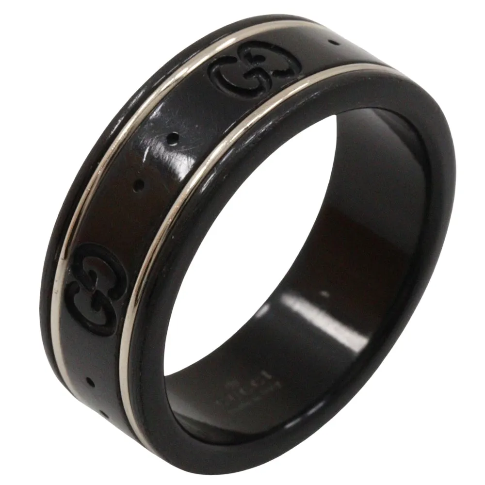 GUCCI Ring K18 White Gold, Corundum black Icon thin band unisex(Unisex) 15 Used