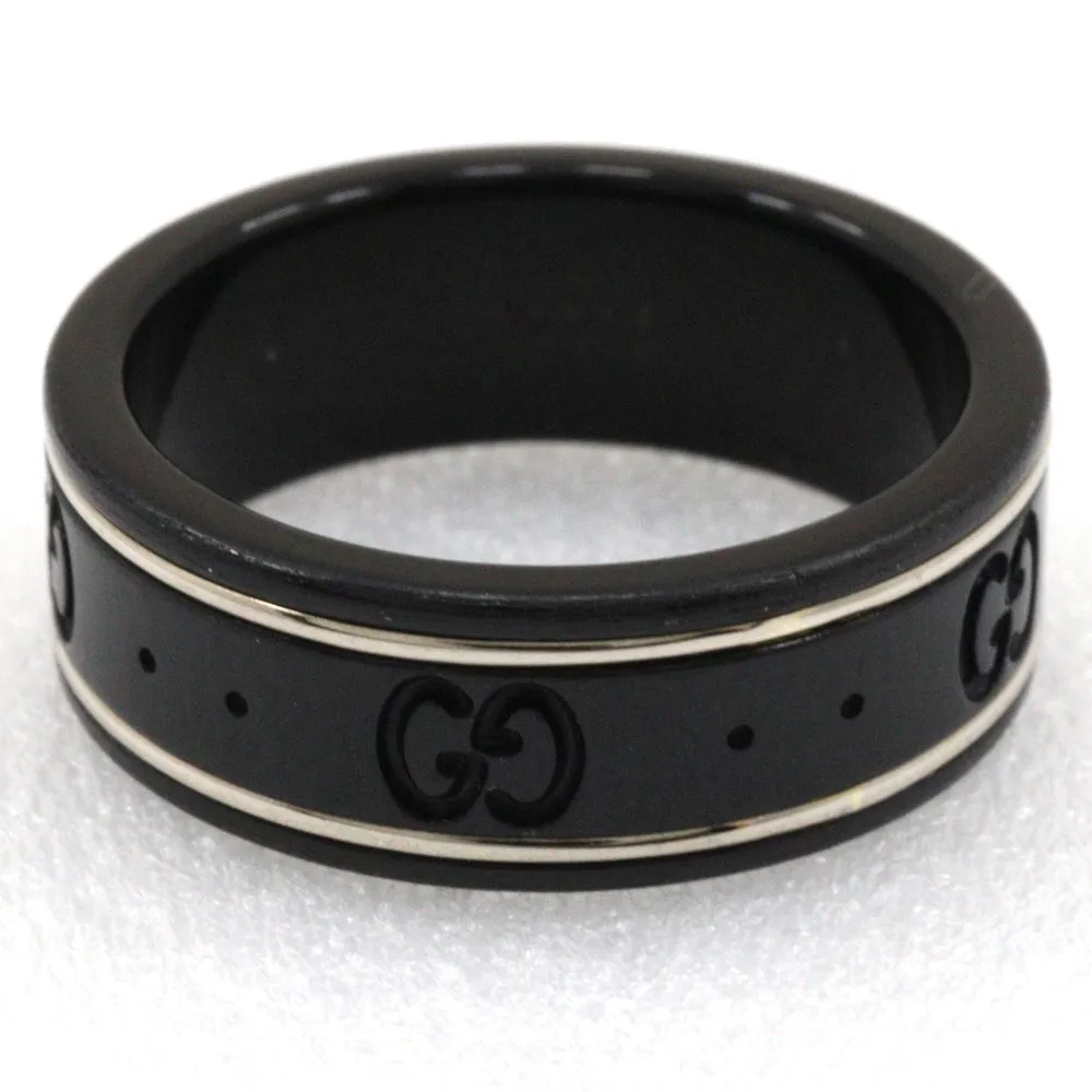 GUCCI Ring K18 White Gold, Corundum black Icon thin band unisex(Unisex) 15 Used
