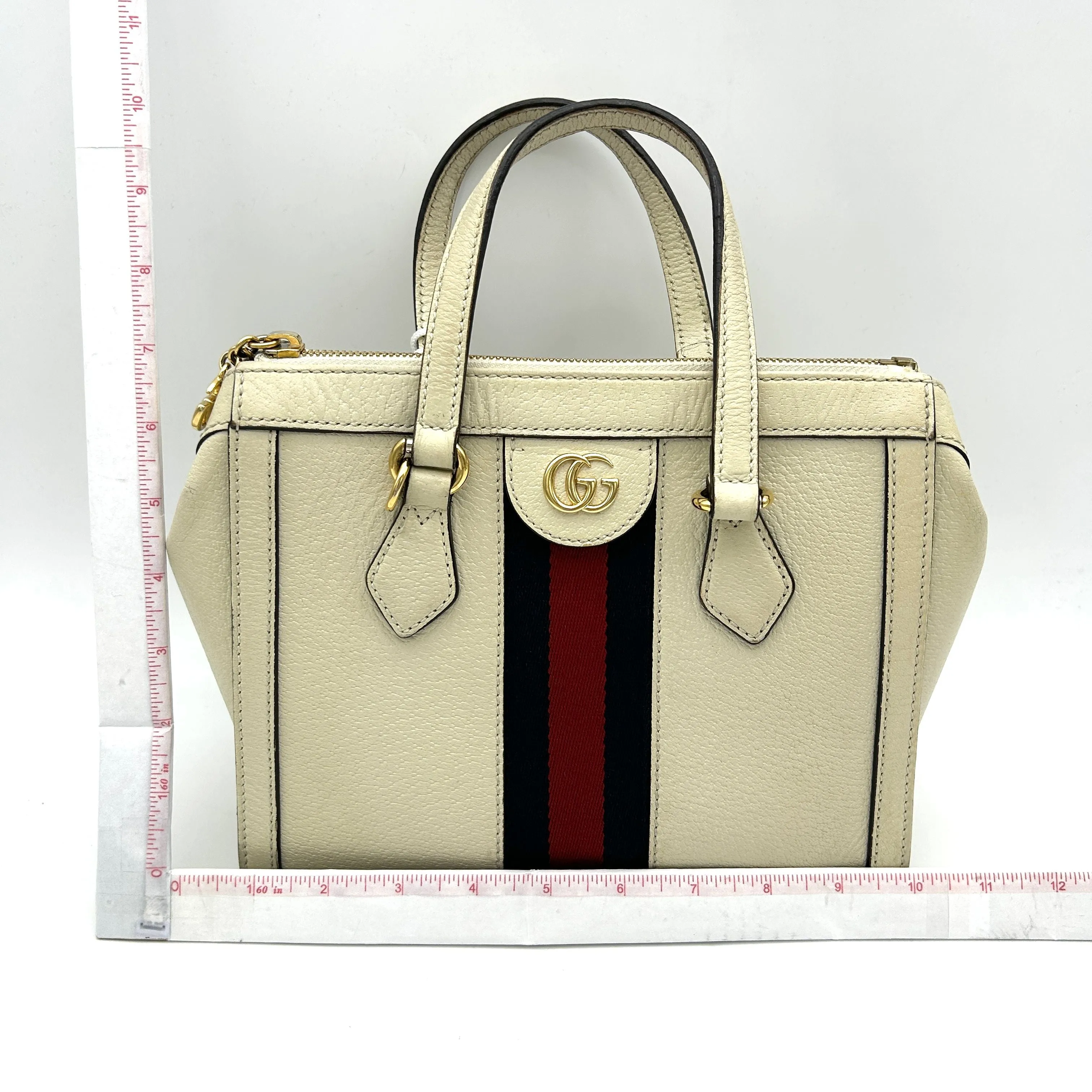 GUCCI Textured Calfskin Web Small Ophidia Tote Bag Mystic White LA30117