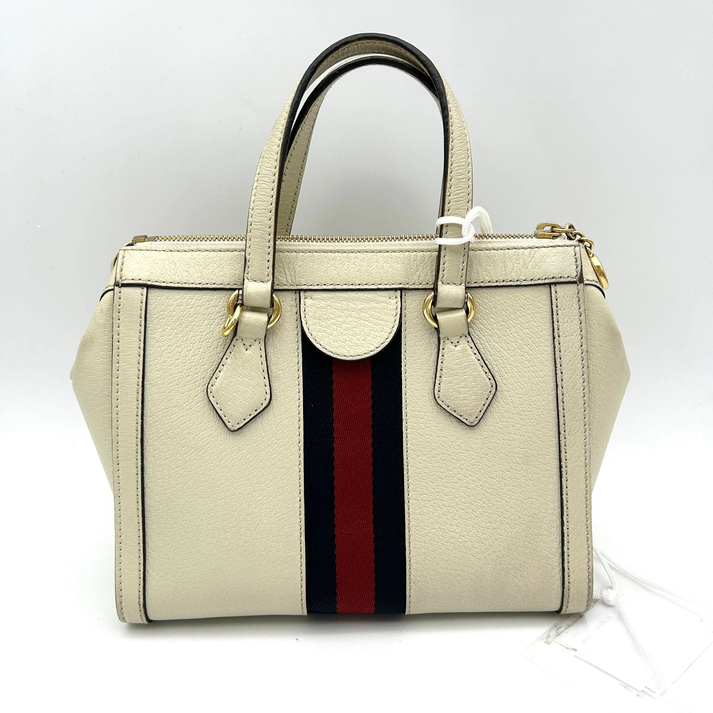 GUCCI Textured Calfskin Web Small Ophidia Tote Bag Mystic White LA30117