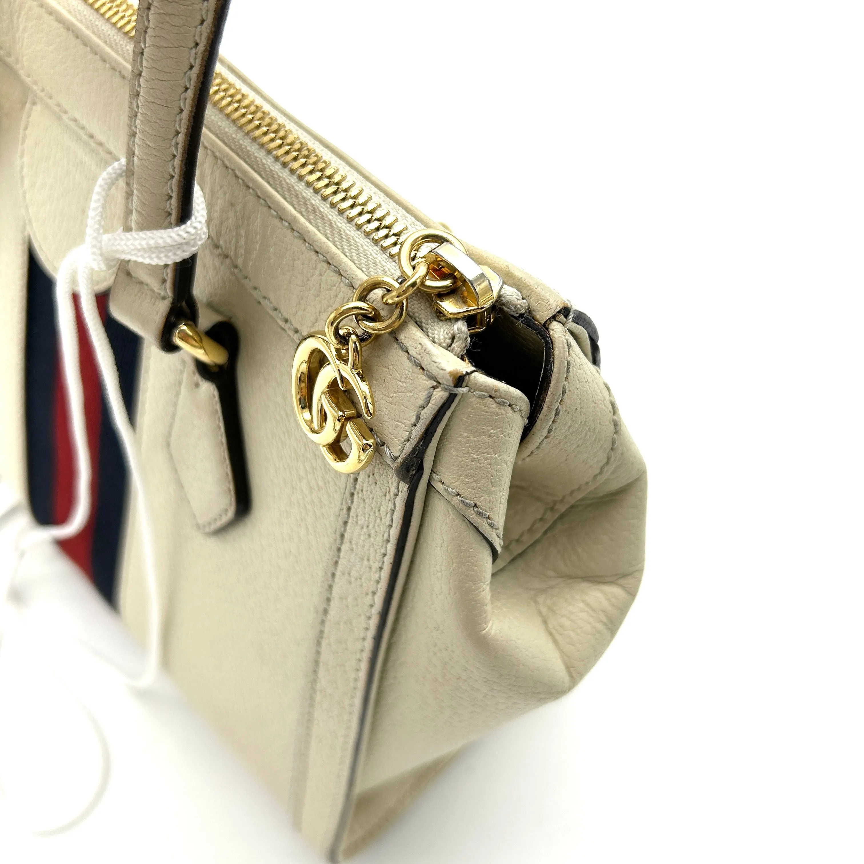 GUCCI Textured Calfskin Web Small Ophidia Tote Bag Mystic White LA30117