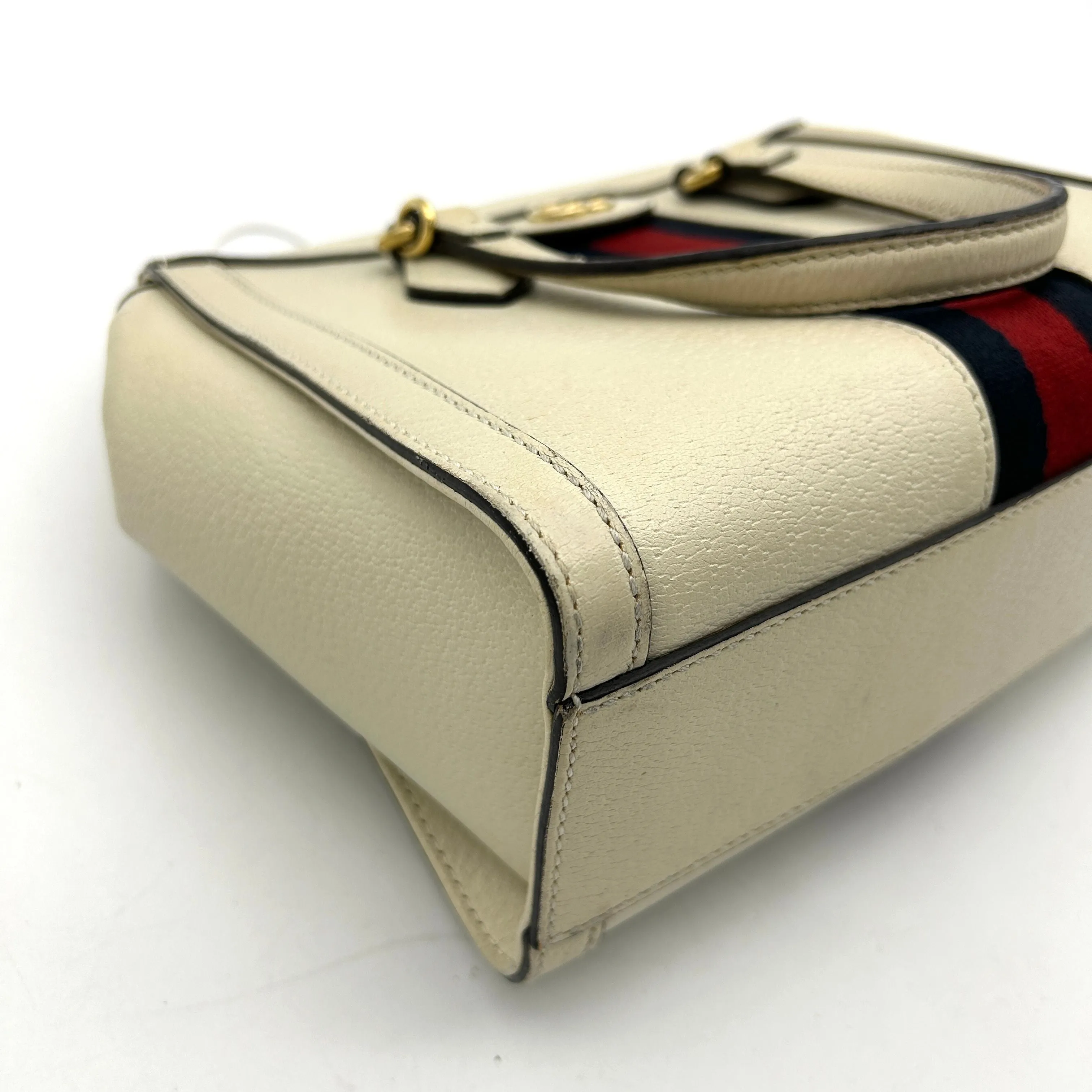 GUCCI Textured Calfskin Web Small Ophidia Tote Bag Mystic White LA30117